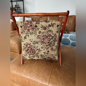 Folding Vintage Knitting/needlework Bag - Tapestry Floral Fabric